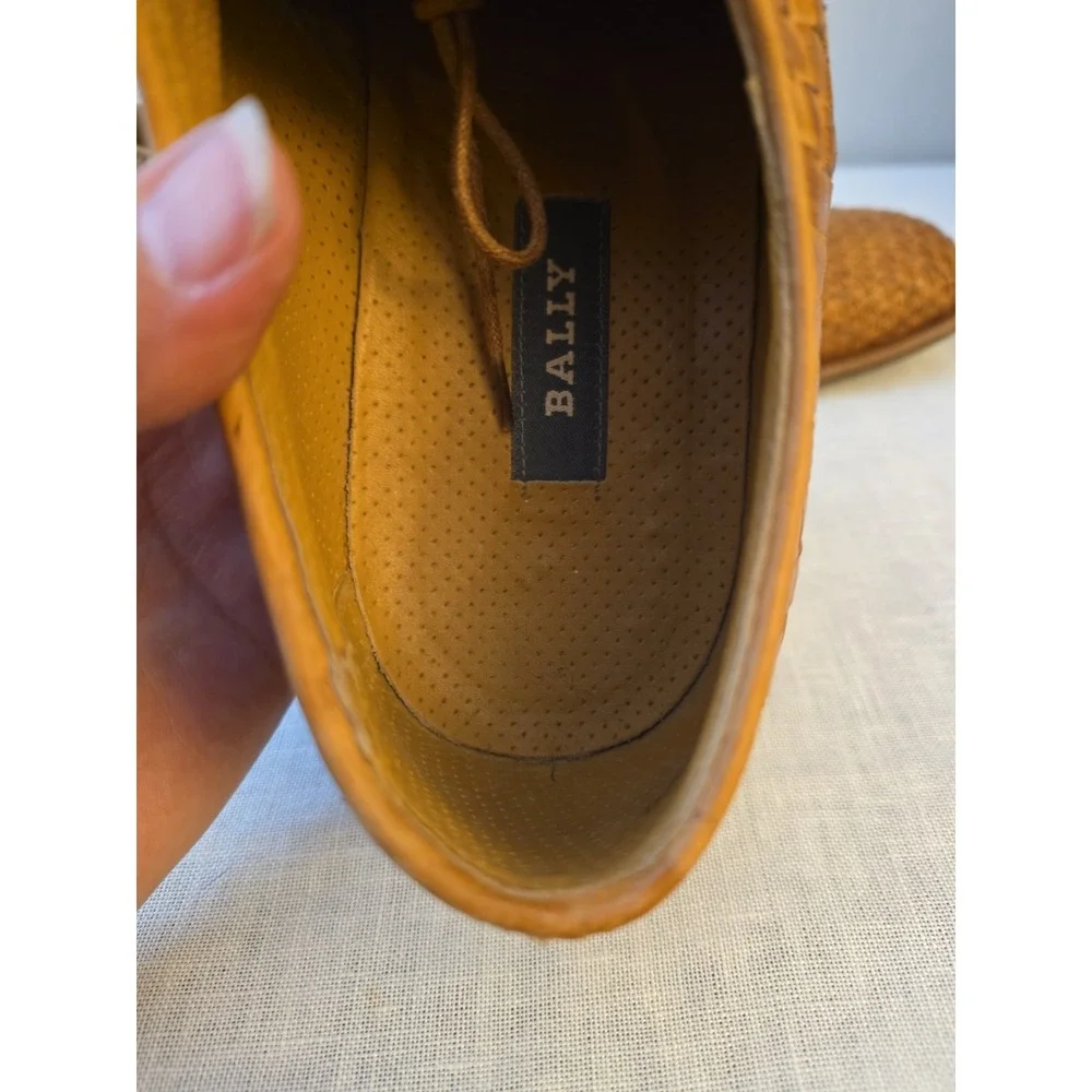Bally Men's Woven Denaro Tan Derby Oxford Dress Shoes Size 11 D Made In Italy